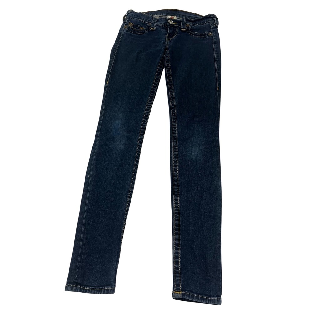 True Religion Womens 25 Dark Wash Skinny Straight Jeans Y2K Made in USA Denim